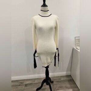 Morgan de Toi Cream Ribbed Tie Front Dress